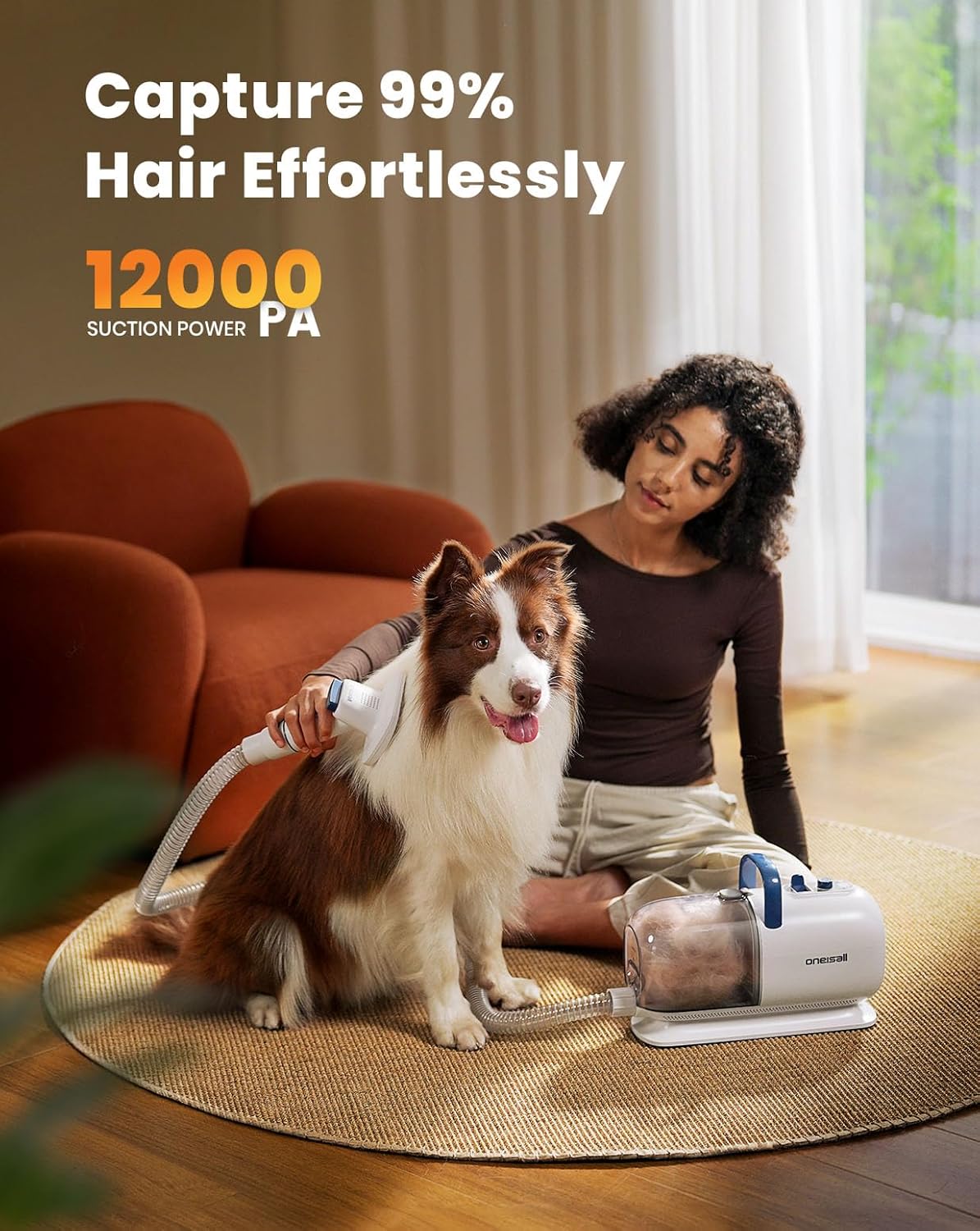 oneisall Dog Vacuum & Dryer for Shedding Grooming, 8 in 1 Dog Grooming Kit with Metal Blade Pet Clippers, Adjustable Speed and Temperature Control Blower - Image 6