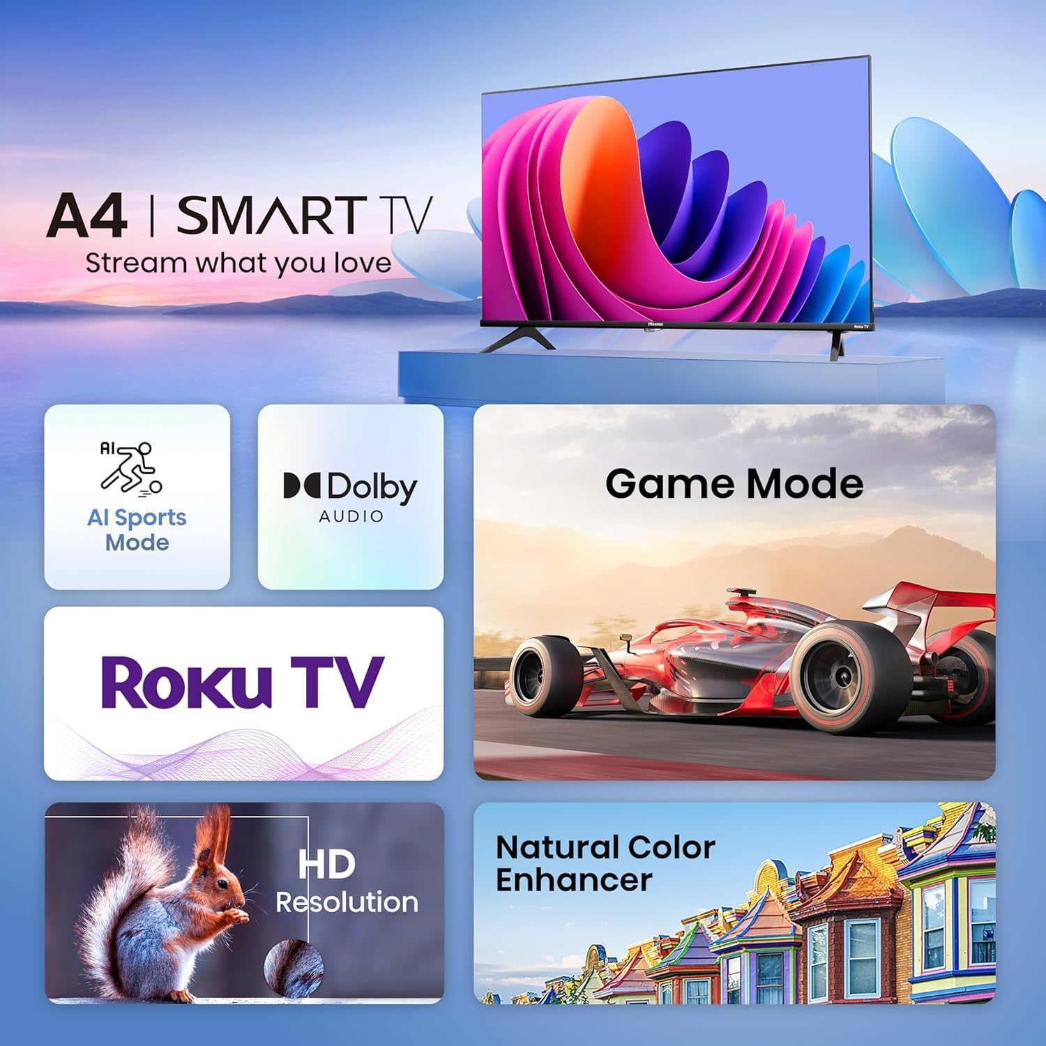Hisense 32-Inch Class A4 Series HD 720p Smart Roku TV with Alexa Compatibility (32A4HNR) - Dolby Audio, Slim Bezel Design, Google Assistant - Image 4