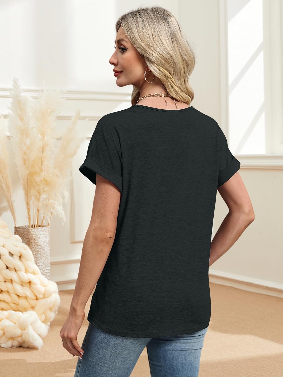 2PCS T Shirts Short Sleeve V Neck Tees Womens Tops Fashion Beach Vacation Clothes 2026 Casual Summer Spring Outfits - Image 2