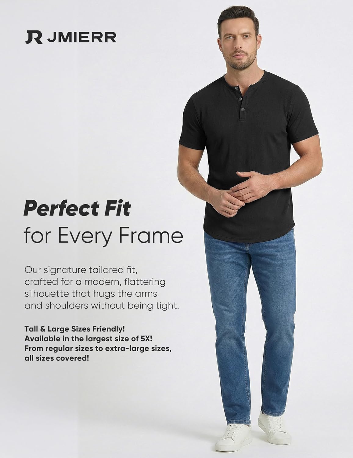 JMIERR Men's Muscle Slim Henley Shirts Crewneck Longline T-Shirt Gym Workout Athletic Shirt Tees with Button - Image 6