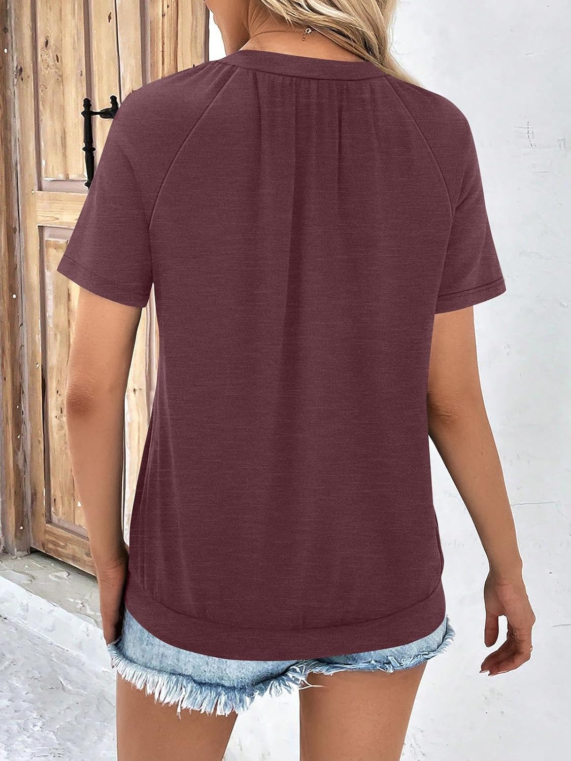 AUTOMET Womens Tops Short Sleeve V Neck T Shirts 2026 Summer Spring Beach Vacation Clothes Casual Loose Ruched Top - Image 5