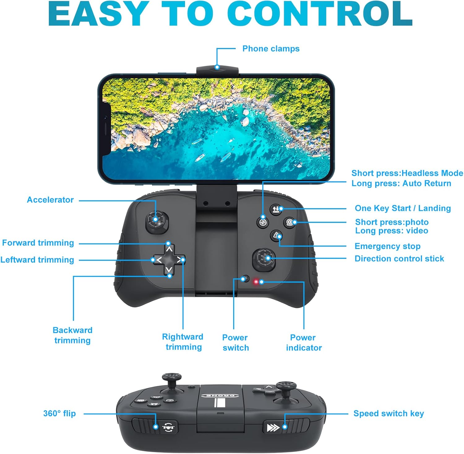 Drone with 1080P Camera for Beginners and Adults, Foldable Remote Control Quadcopter with Voice Control, Gestures Selfie, Altitude Hold, One Key Start, 3D Flips, 2 Batteries, Toy for Beginners - Image 6