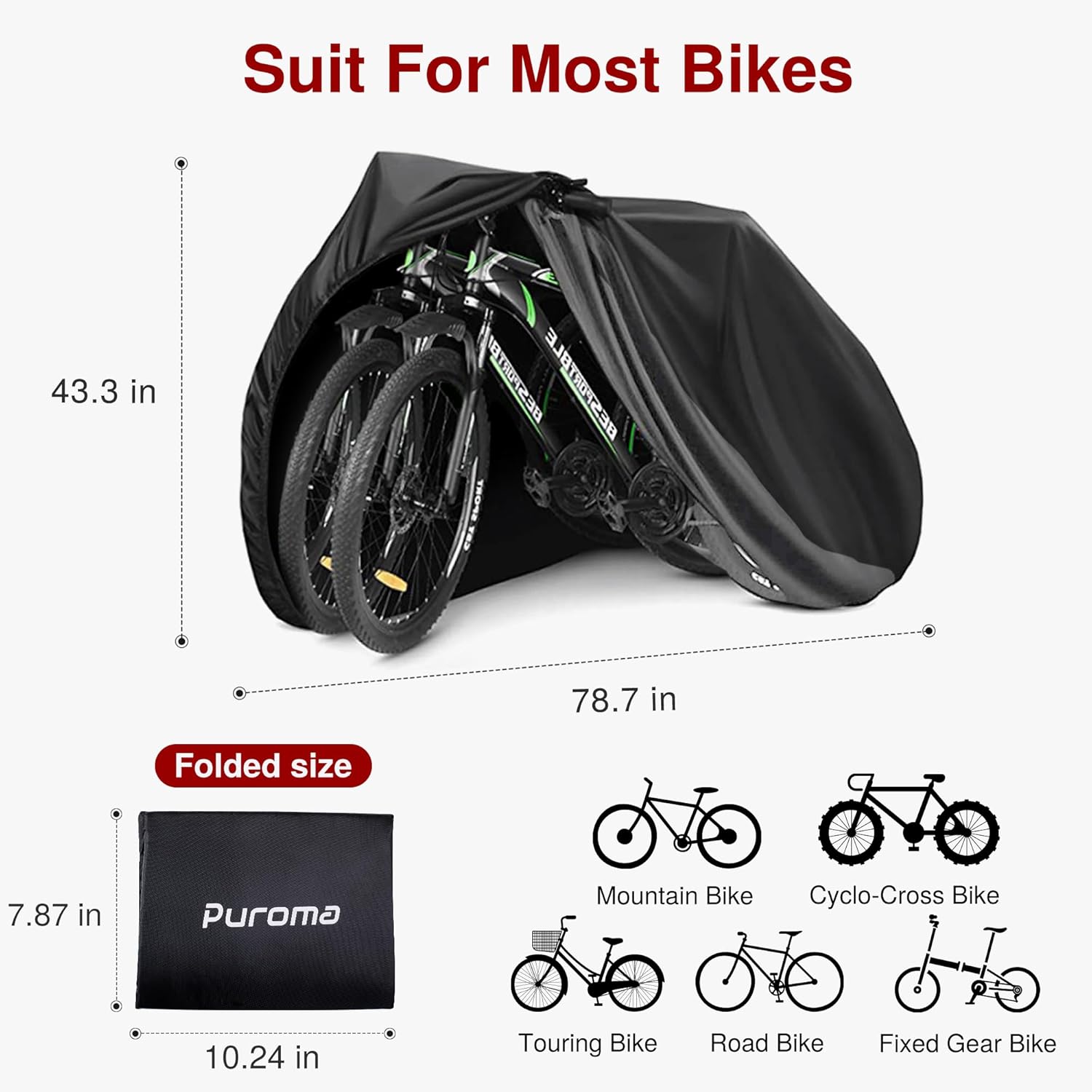 Puroma Bike Cover for 1/2/3 Bikes, Waterproof Outdoor Storage Bicycle Covers Rain Sun UV Dust Wind Proof with Lock Hole for Mountain Road Electric Bike - Image 6