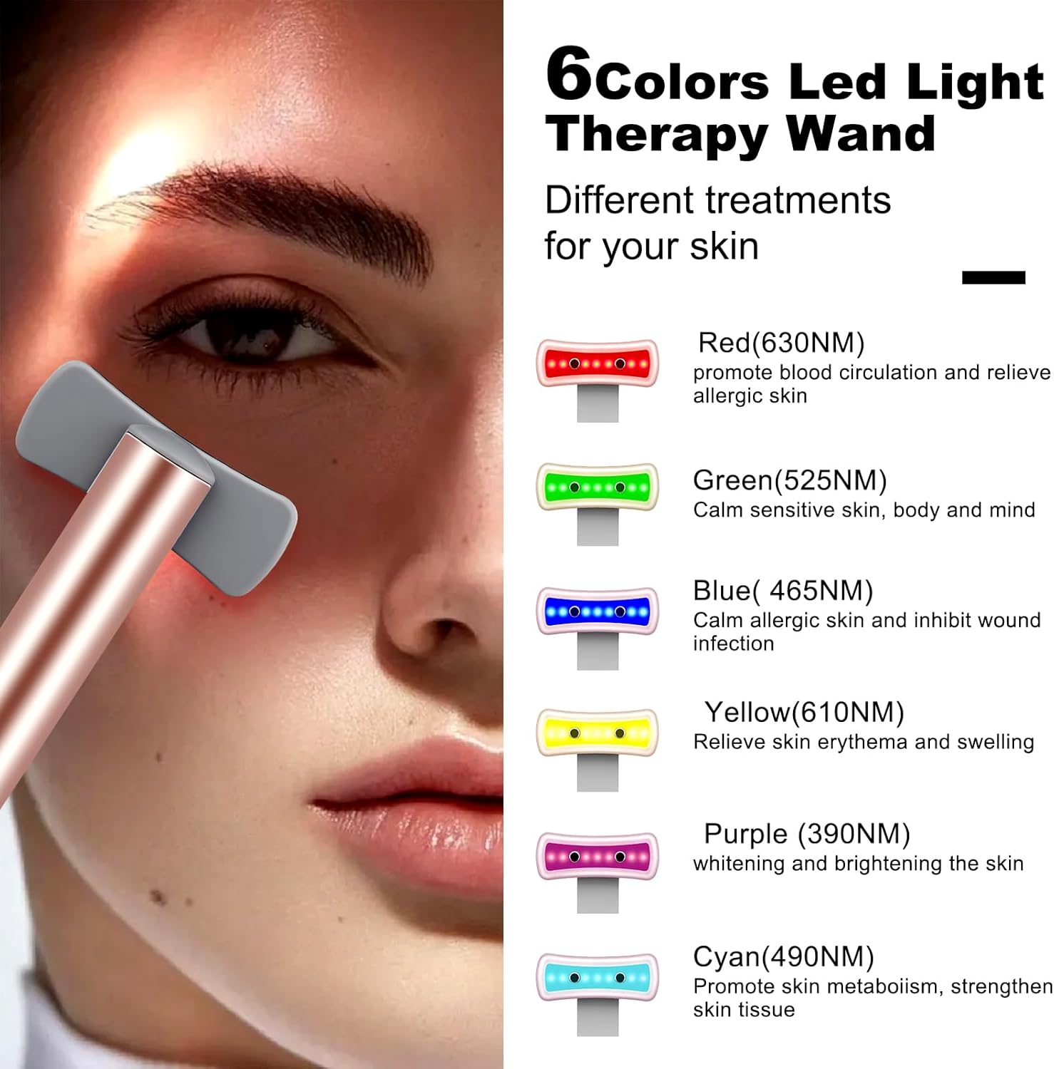 Red Light Therapy for Face, 6 in 1 LED Light Therapy Eye Equipment for Skin,Face Wand with Facial Massager, Skincare Facial Wand,Vibration, Thermal, Microcurrent,Portable Beauty Tools - Image 2