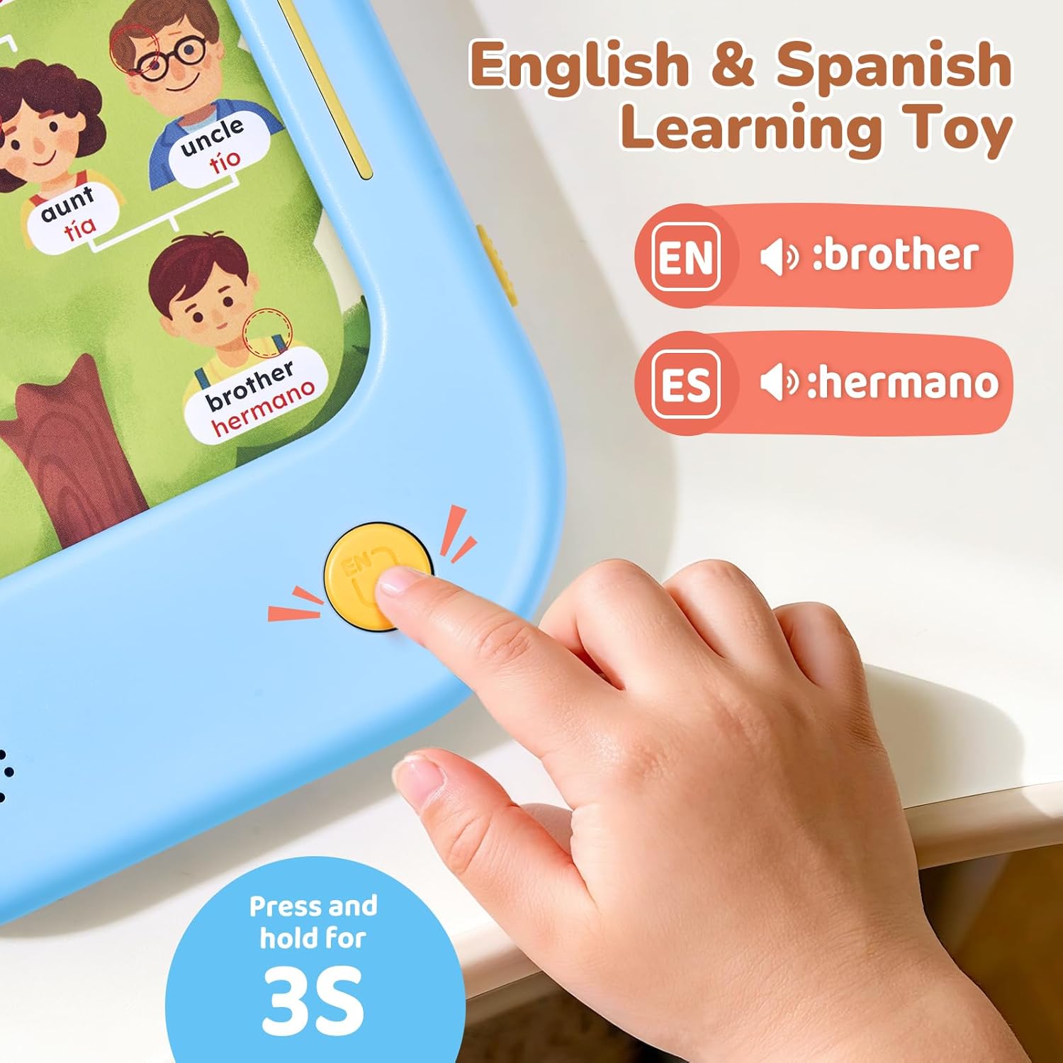 JoyCat Bilingual Kids Learning Tablet, 106 Pages Spanish & English Talking Cards with 20 Interactive Games, Montessori Toy for Alphabet, Words, Numbers, Colors & Songs, Learning Gifts for Toddler 2-6 - Image 4