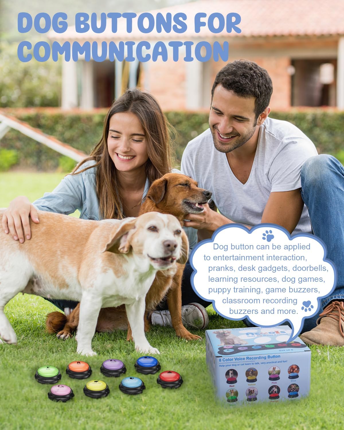 Dog Buttons for Communication, 8 Pcs Dog Talking Button Set, 30s Recordable Voice Pet Buzzer Training Buttons, Speaking Button for Dogs with Waterproof Anti-Slip Dog Button Mat and 48 Scene Stickers - Image 4