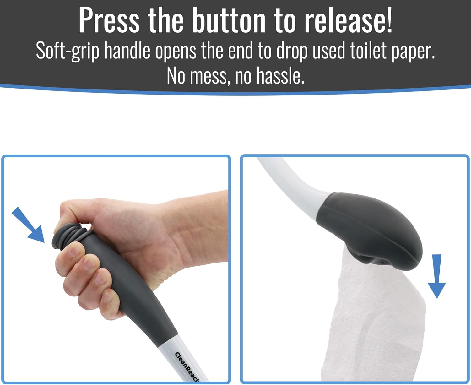DMI CleanReach Pro with Sanitary Holder - Easy Release Toilet Aids for Wiping Bottom, Butt Wiper Tool for Women and Men, Long Handle Toilet Aids for Seniors and Handicap, Toileting Wand - Image 3