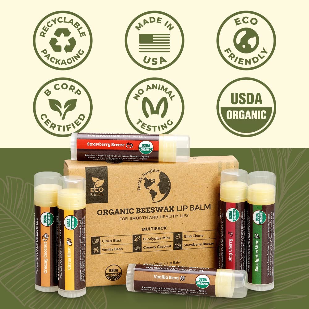 Earth's Daughter USDA Organic Lip Balm 6-Pack - Fruit Flavors, Beeswax, Coconut Oil, Vitamin E - Best Lip Repair Chapstick for Dry Cracked Lips - Moisturizing Lip Care - Image 7