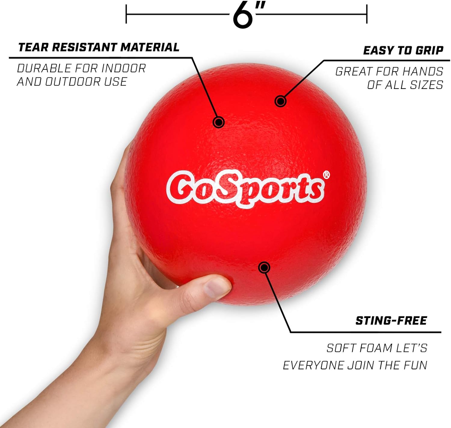 GoSports Soft Skin Foam Playground Dodgeballs - Set of 6 Includes Mesh Carry Bag - Image 2