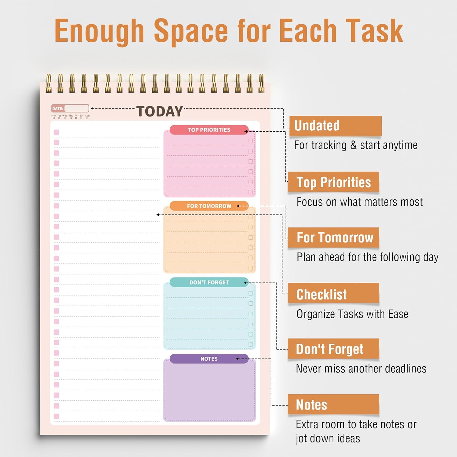 Forvencer To Do List Notepad (6.5 x9.8), To Do List Notebook for Work, Undated Daily Planner Organizer for Tasks Checklist & Goal Planning, To Do List Perfect for Office, School, Cute - Image 3