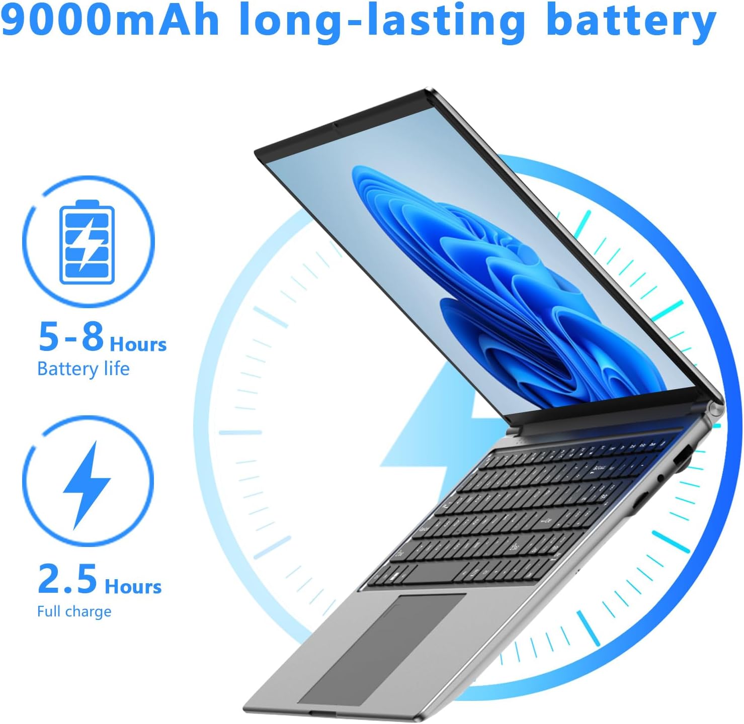 Laptop 16-inch 8GB DDR 256GB SSD portable laptop computer, expandable to 1TB, AMD A9-9400 Radeon R5 CPU up to 3.2 GHz, 9000mAh battery, Numeric Keypad, USB 3.0, dual-band WiFi, webcam, slim laptops - Image 6