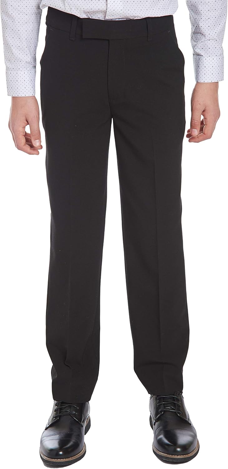 Calvin Klein Boys Flat-Front Bi-Stretch Dress Pant, Straight Leg Fit, Belt Loops & Front Pockets