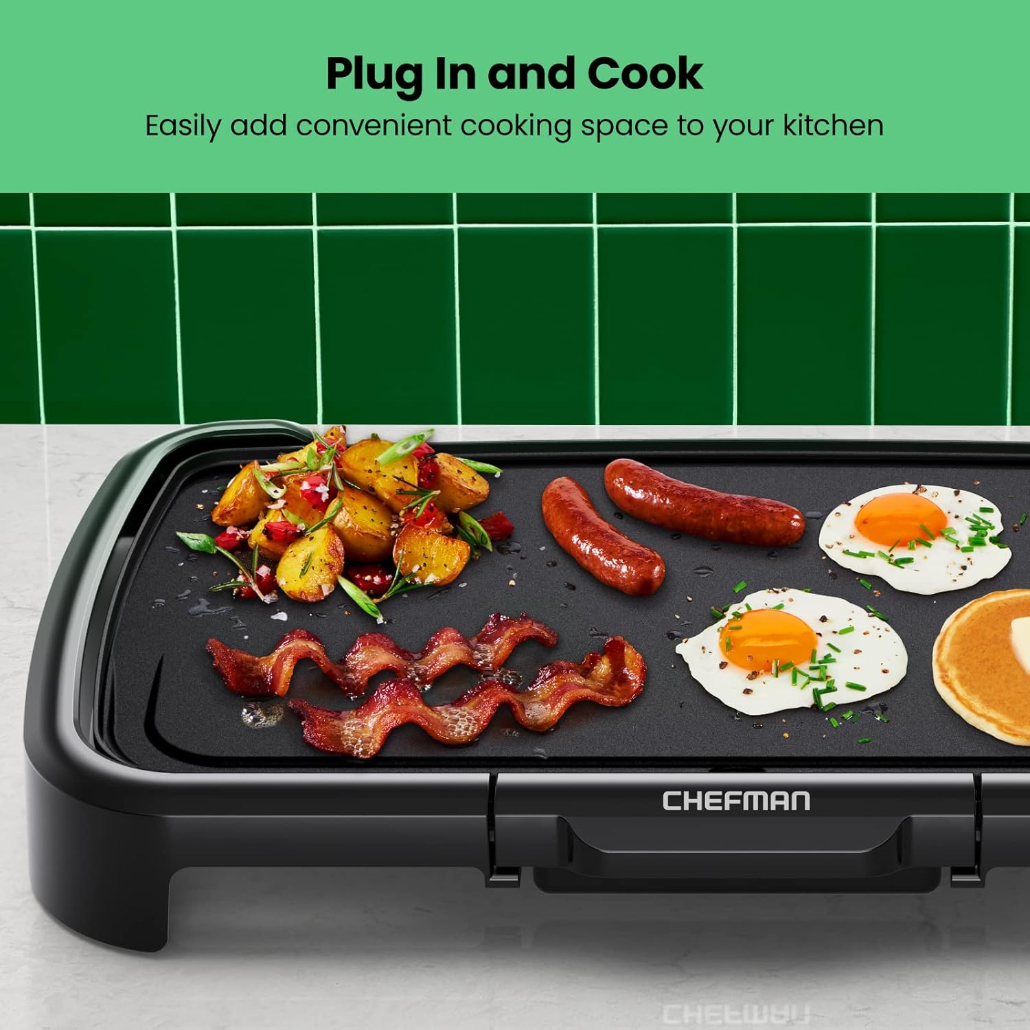 Chefman XL Electric Griddle with Removable Temperature Control, Immersible Flat Top Grill, Burger, Eggs, Pancake Griddle, Nonstick Extra Large Cooking Surface, Slide Out Drip Tray, 10 x 20 Inch - Image 3