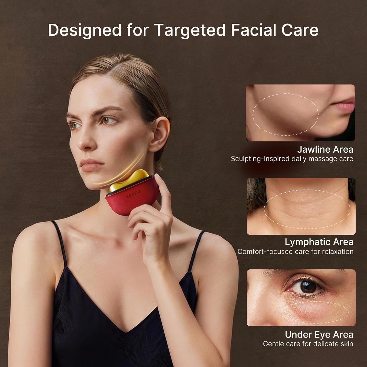 ZDEER LED Red Light Therapy for Face & Neck Massager Facial Care Device – Electric Gua Sha Brass Tool with Heat & Vibration for Firming, Sculpting & Skincare, Red - Image 3