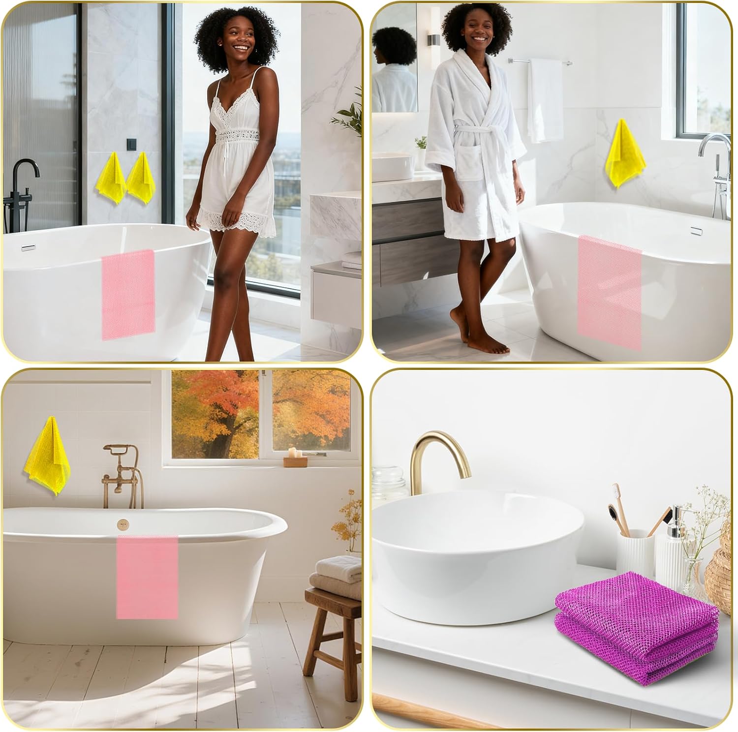 UJFQBH 3 Pieces African Bath Sponge African Net Long Net Bath Sponge Exfoliating Shower Body Scrubber Back Scrubber Skin Smoother,Great for Daily Use (Pink,Yellow,Purple) - Image 6