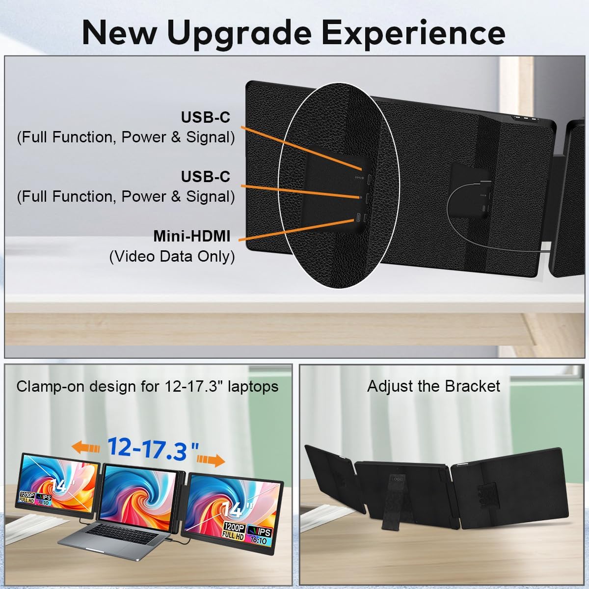 14" Laptop Screen Extender, FHD 1200P IPS Dual/Triple Portable Monitor for Laptop, 360° Flip Left Screen, USB-C/HDMI Plug & Play, Multi Travel Computer Monitor Display for 12-17.3" Win/Mac -S7C - Image 7