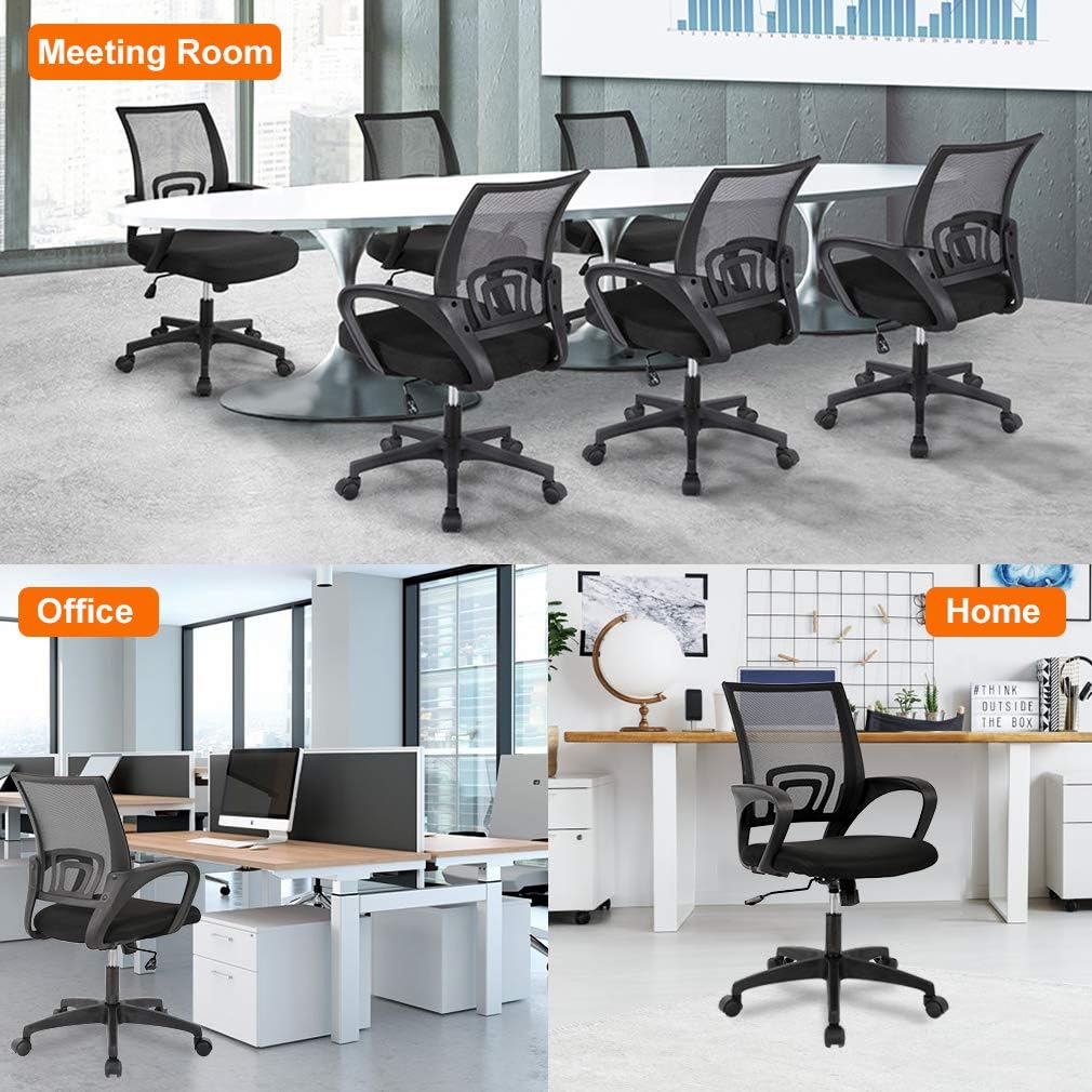 BestOffice | Ergonomic Office Chair | Mid-Back Swivel Desk Chair | Breathable Backrest & Lumbar Support | Adjustable Height | Sponge Seat | Rolling Wheels | Black | for Adults & Women - Image 7