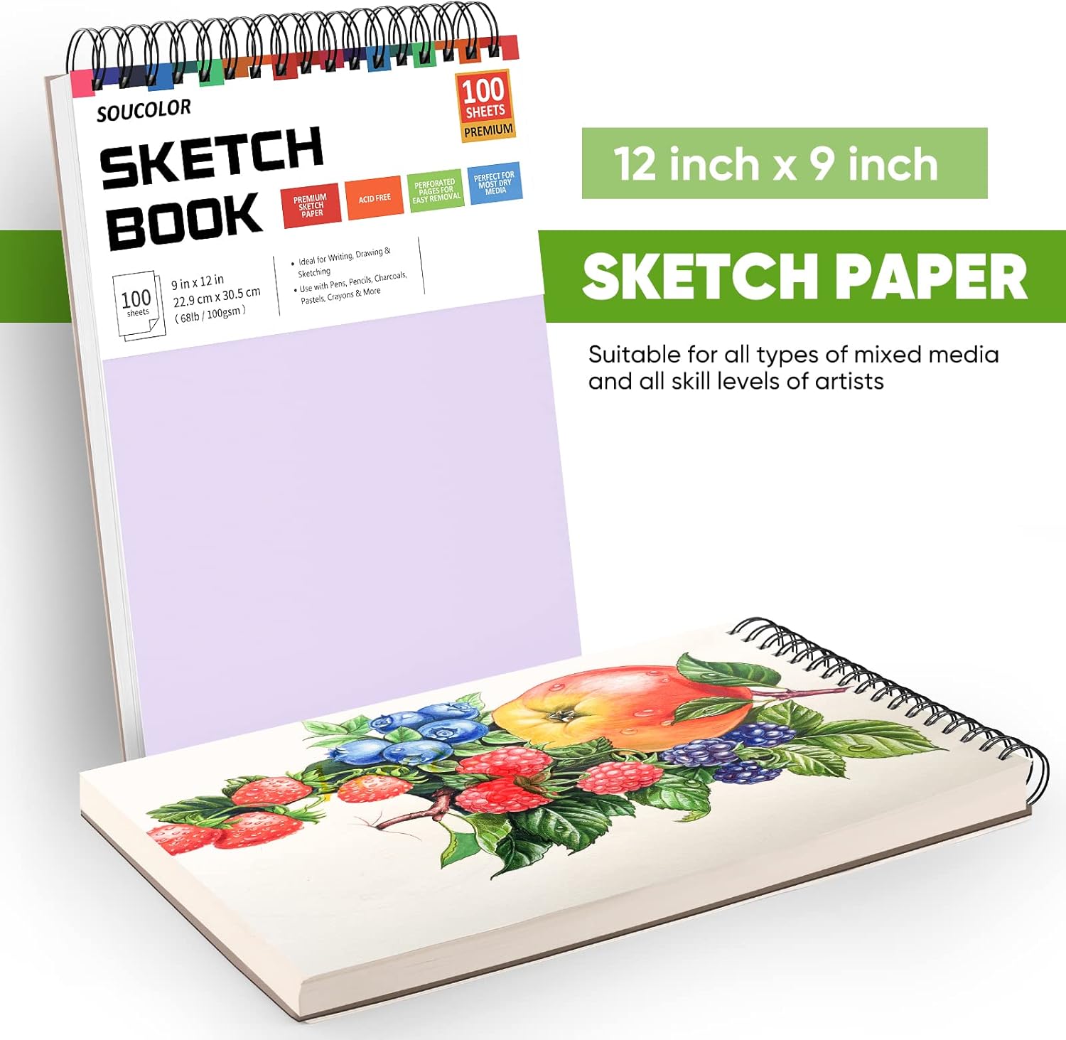 Soucolor 9" x 12" Aesthetic Sketch Book, 1-Pack 100 Sheets School Supplies Cute Sketchbook for Women, Japanese Stationary Sketching Supplies for Kids Teen Girl Gifts Birthday Gifts, Pastel Purple - Image 6