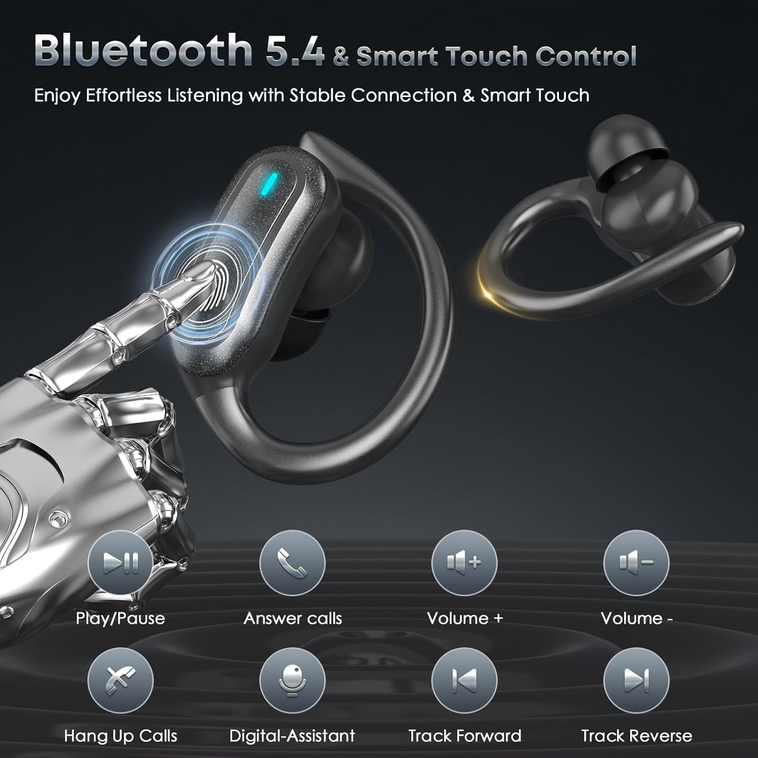 Wireless Earbuds Bluetooth 5.4 Headphones, 54H Playtime Stereo Earphones with Noise Cancelling Mic, IPX7 Waterproof, Fast Charging and Comfort Fit Ear Buds for Fitness/Sports/Workouts/Travel Black - Image 4