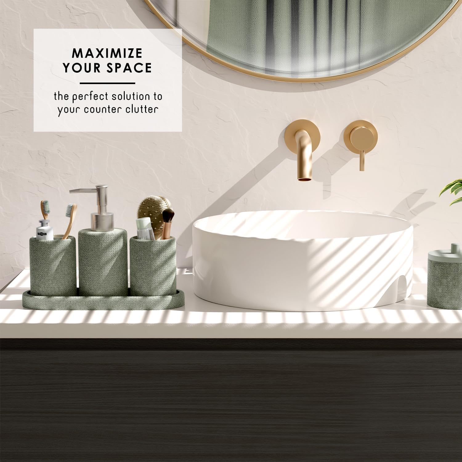 Clara Clark Sage Green Bathroom Set - Bathroom Accessories Set, 19PC Bathroom Accessory Set, Bathroom Sets with Shower Curtain Set, Soap Dispenser & Toothbrush Holder - Image 6
