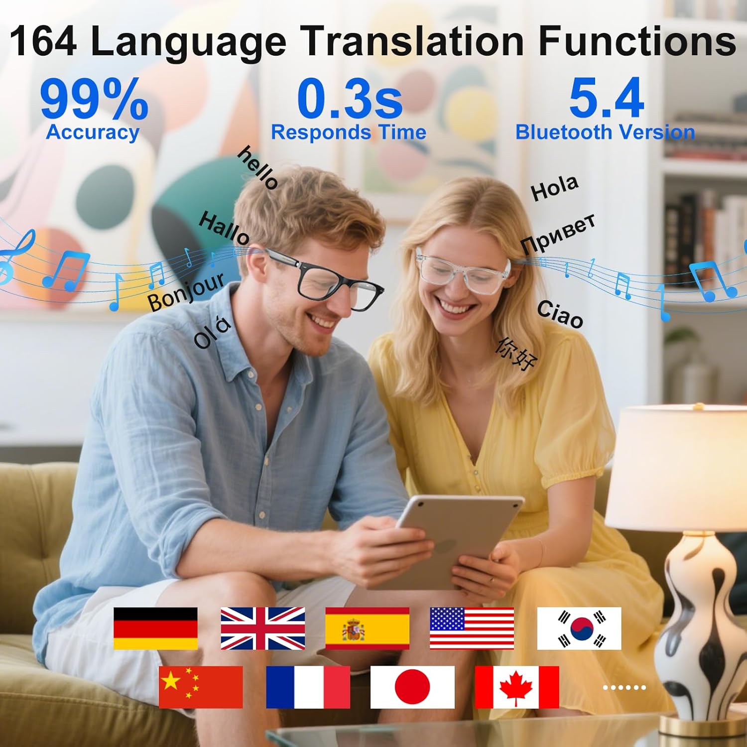AI Smart Glasses for Men & Women with ChatGPT, Bluetooth Glasses with 165 Languages Translation, Color-Change Lens, Meeting Analysis, Music Playback, Hands-Free Calls, UV & Blue Light Protection - Image 2