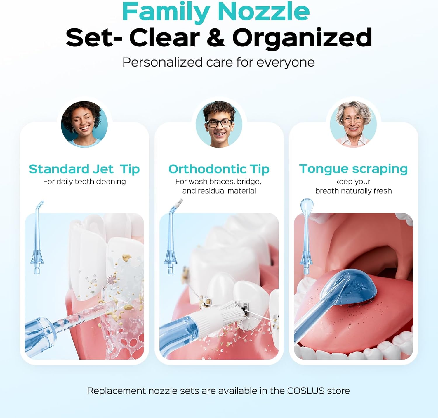 COSLUS C51 Portable Water Flosser for Teeth: 3 Modes & 6 Pressure Settings with Jet Mode Water Dental Pick for Orthodontic, Braces, Sensitive Gums, Compact for Travel, 300ML for Multiple Users, White - Image 9