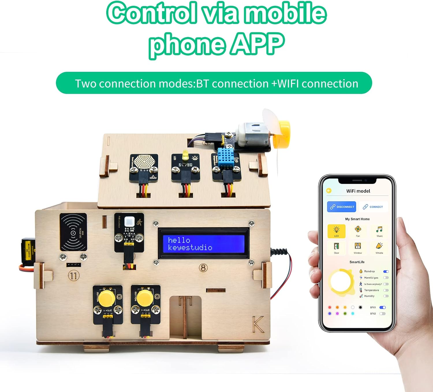 KEYESTUDIO IOT ESP32 Smart Home Starter Kit for Arduino and Python,Electronics Home Automation Coding Kit, Wooden House DIY Sensor Kit,STEM Educational Set for Adults Teens 15+ - Image 4