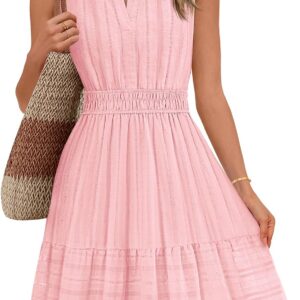 MEROKEETY Women’s 2026 Summer Casual Mini Sundress Beach Vacation Sleeveless V Neck Flowy A Line Dress with Pockets