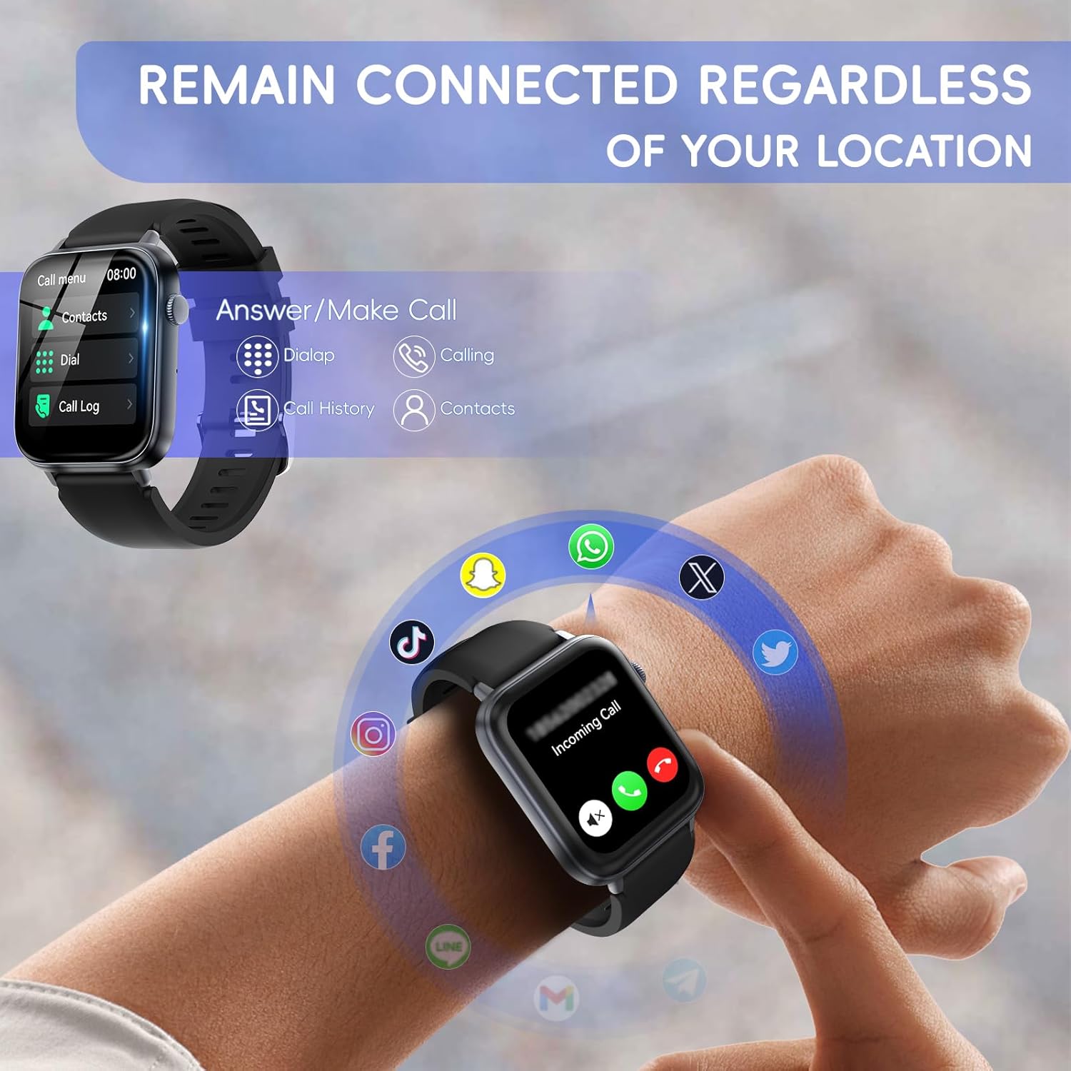 Smart Watch for Men Women Answer/Make Call, 1.85" HD Fitness Tracker with 24/7 Heart Rate & Sleep Monitor, 110+ Sports Modes, IP68 Waterproof Smartwatch, Long Battery Life for Android iOS, Black - Image 2