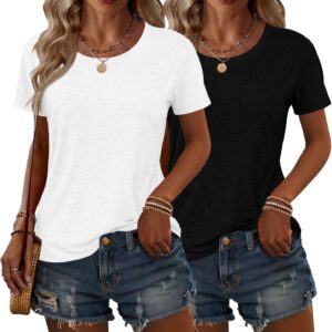 KILISU 2PCS Women Short Sleeve T Shirts Crew Neck Solid Soft Basic Tee Casual Loose Fit Lightweight Summer Tops Clothes 2026