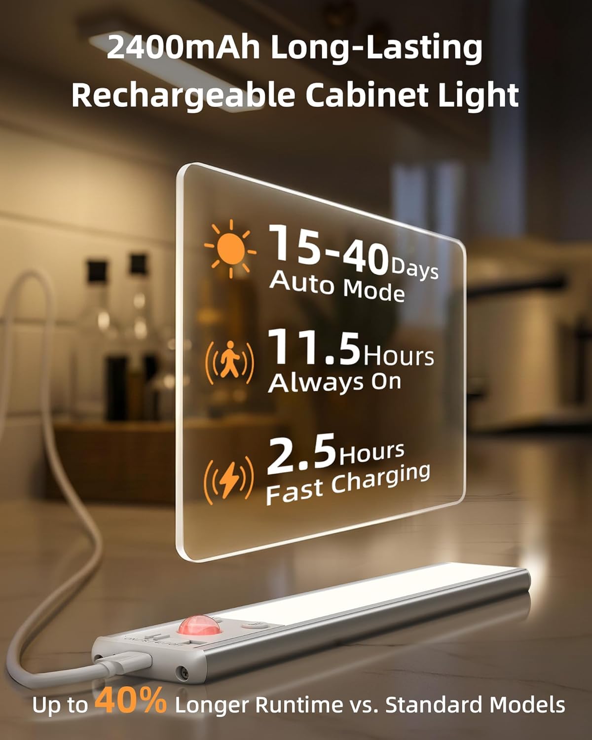 EZVALO 8" Under Cabinet Lighting, 2400mAh Rechargeable Motion Sensor Light Indoor, Mini & Slim Design, 3 Color Temps, Dimmable Magnetic Wireless Closet Lights for Kitchen, Pantry, Stairs (2 Pack) - Image 3