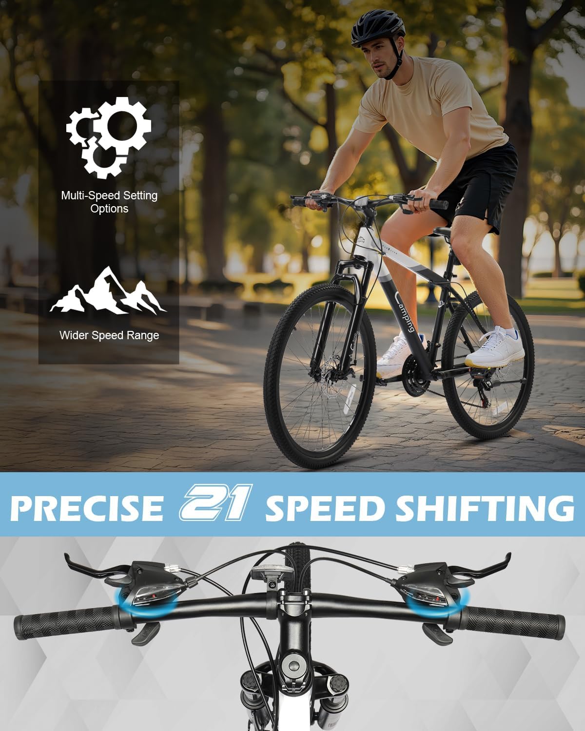 CamPingSurvivals 26/27.5" Mountain Bike 21 Speed Men's Mountain Bike with Lightweight Aluminum Frame, Powerful Dual Disc Brake, Precision 21 Speed Shifting, Men's Bicycle for Commuter & Travel - Image 3