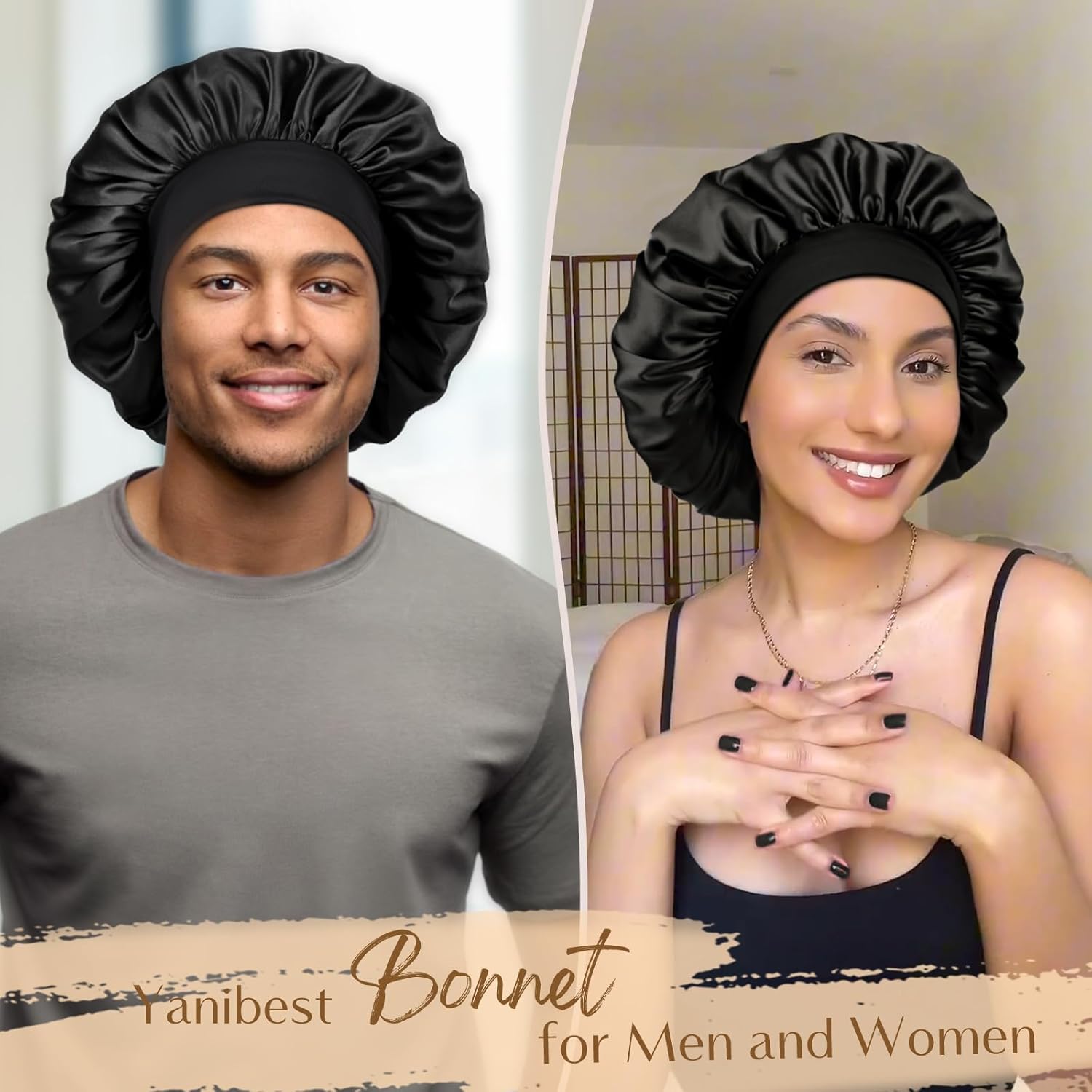 YANIBEST Silk Bonnet for Men Women Hair Bonnet for Sleeping Double Layer Satin Bonnet for Natural Curly Hair Unisex Sleep Cap - Image 2