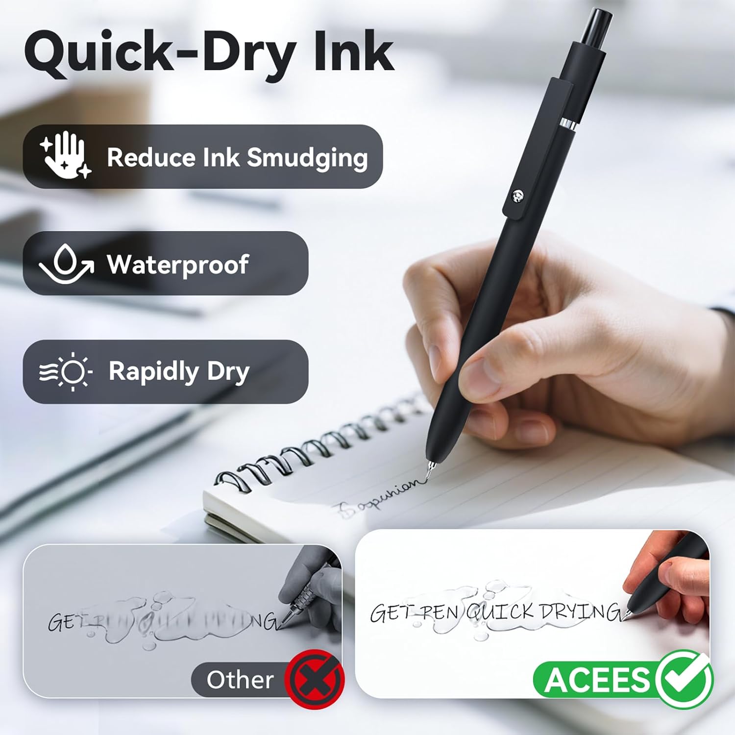ACEES Gel Pens, 6 Pcs 0.5mm Fine Point Black Ink Pen With Smooth Writing, Office Desk Accessories, Writing Supplies Gifts for Men Women, Quick Dry Pens Ballpoint For Journaling, Black/Gray/White - Image 6