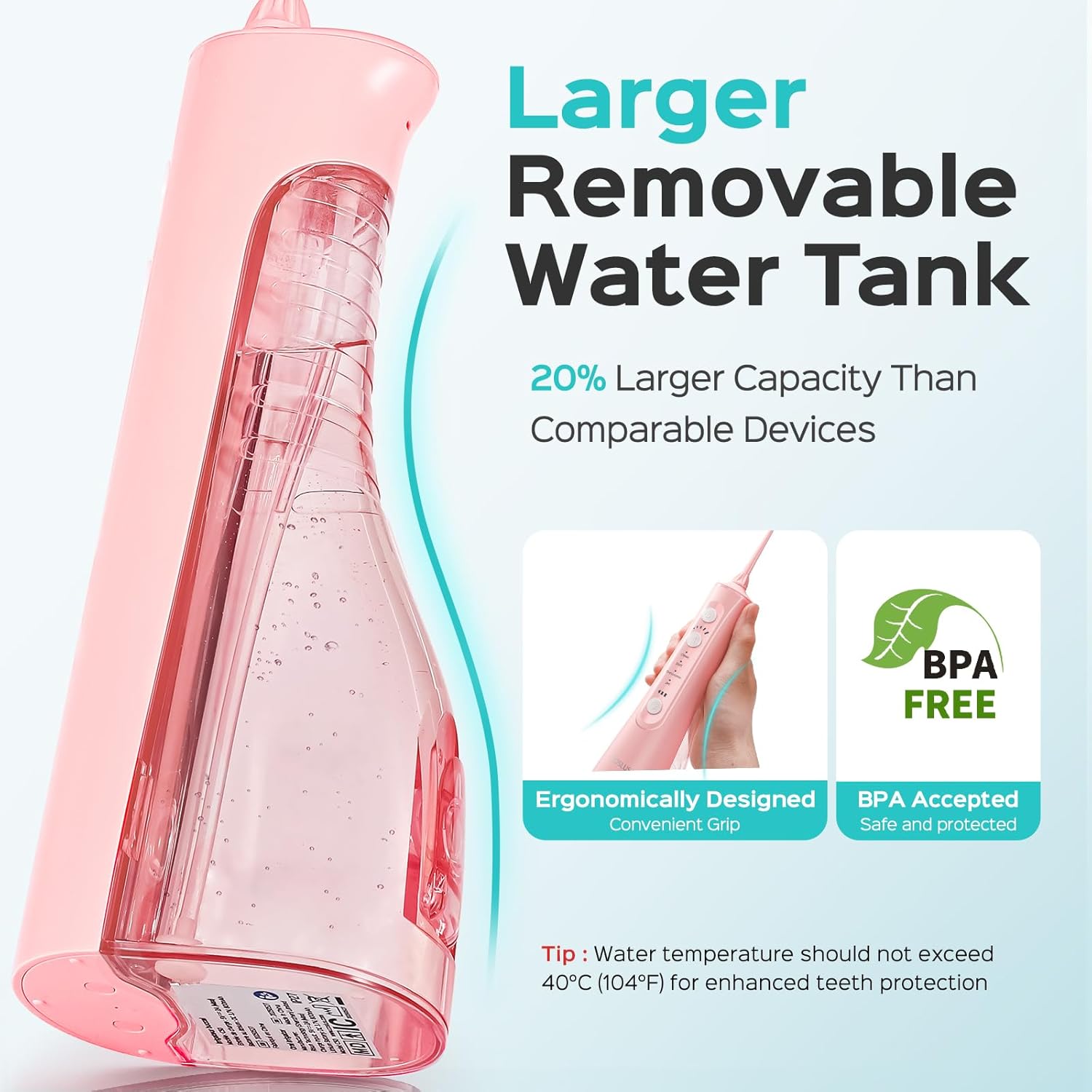 COSLUS C50 Portable Water Flosser for Teeth: 4 Modes & 5 Intensity Levels Professional Electric Dental Pick for Sensitive Gums, Braces & Orthodontic - Cordless for Travel Use, BPA-Free - Image 9