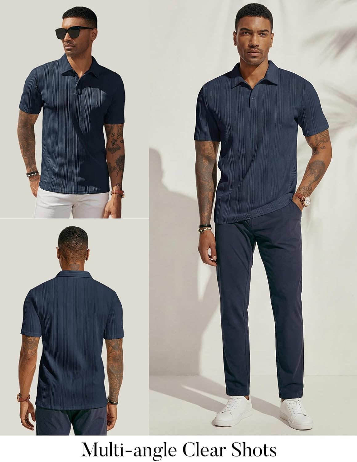 PJ PAUL JONES Mens Textured Knit Polo Shirts Regular Fit Stretchy Golf Shirts - Image 5