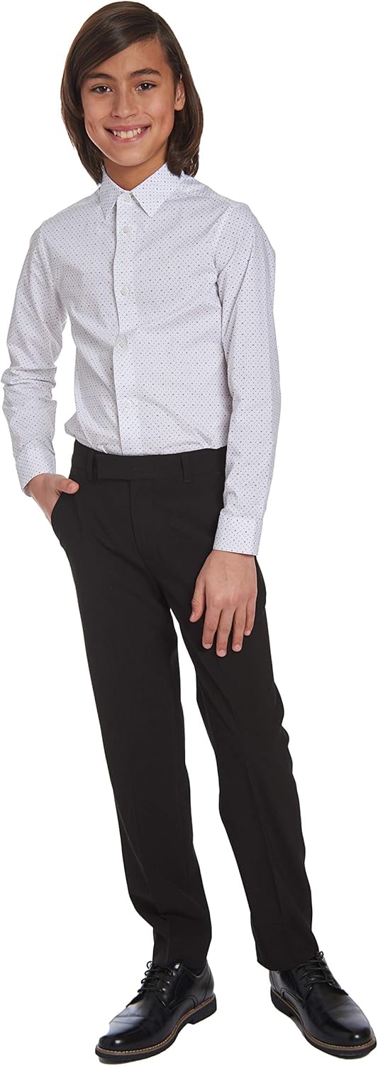 Calvin Klein Boys Flat-Front Bi-Stretch Dress Pant, Straight Leg Fit, Belt Loops & Front Pockets - Image 3