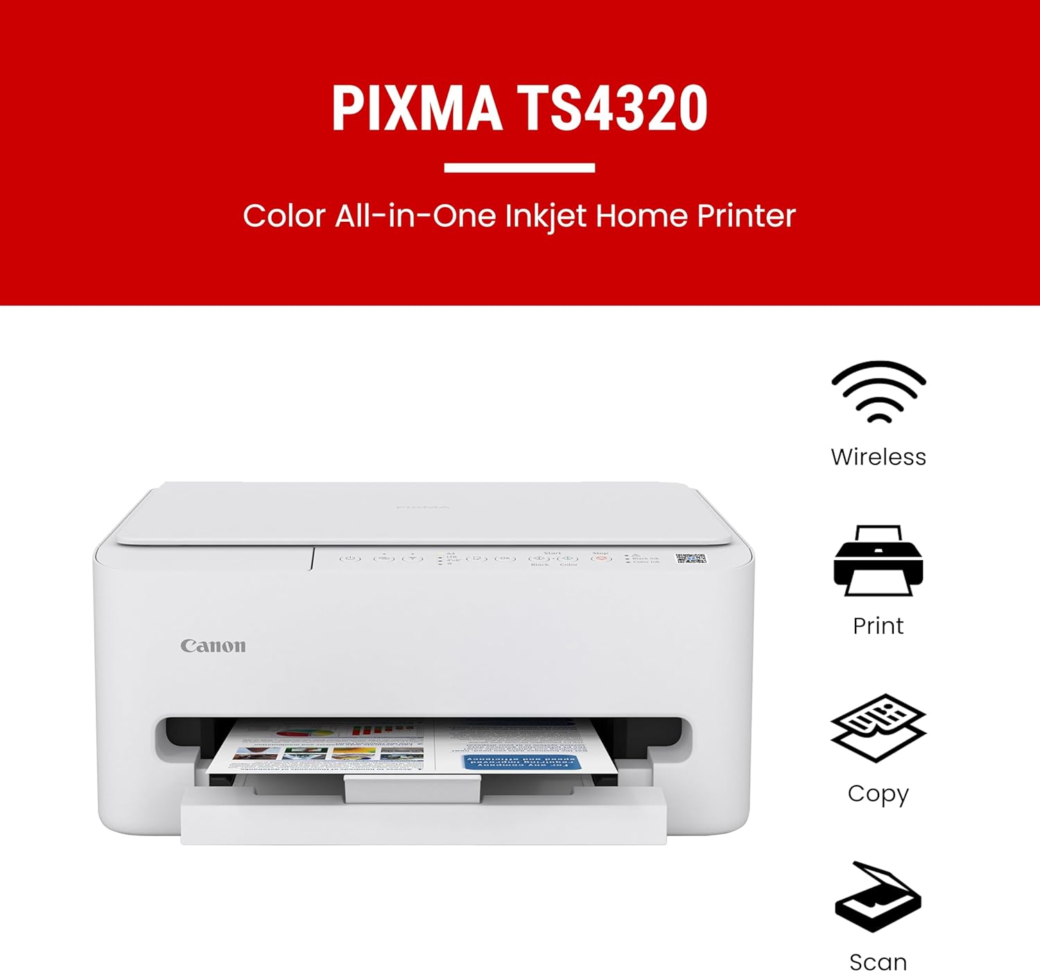 Canon PIXMA TS4320 Wireless Color Inkjet Printer for Duplex Printing, White – Home Printer with Copier/Scanner, Compact Design, Easy Setup, 1 Year Limited Warranty - Image 2