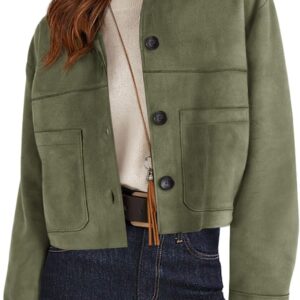 PRETTYGARDEN Women’s Faux Suede Cropped Jacket Casual Lightweight Fall Fashion 2026 Winter Coats Outerwear Trendy Clothes