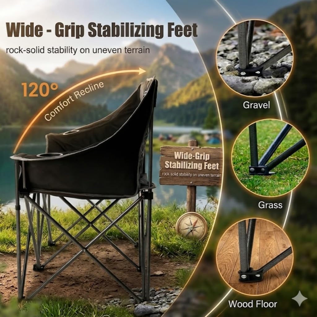 EMERIT Oversized Fully Padded Camping Chair, Heavy Duty 650LB Folding Camping Loveseat, Quad Fold Double Camping Couch with Cup Holders & Carry Bag for Outdoor, Lawn, Sports Events | HIgh Back, Rip resistance, Extra Wide Design, Cross-bracing Hubs, Easy Setup - Image 5
