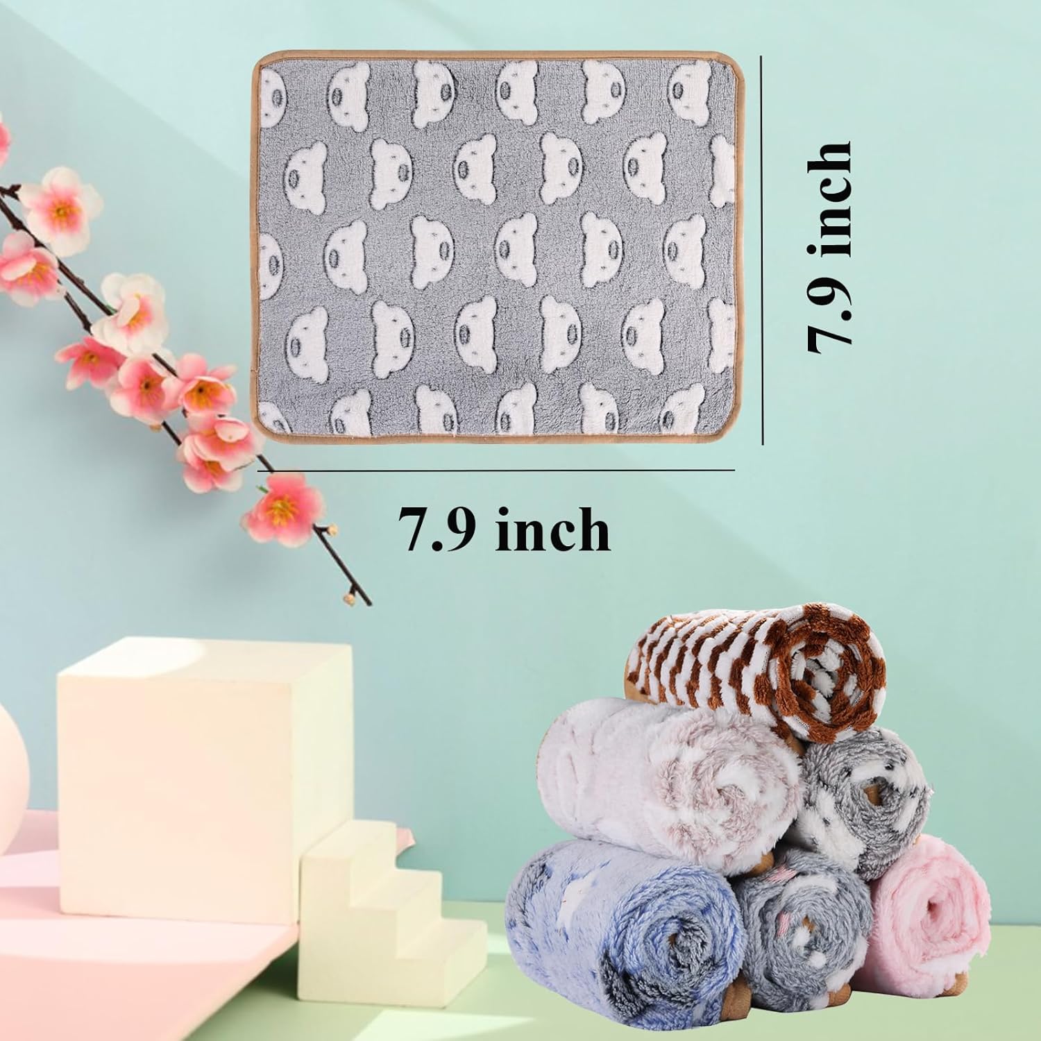 Grddaef Guinea Pig Fleece Blankets 6 Pieces Waterproof & Washable Small Animal Cage Liners Sleep Mat Bedding Pad for Hamster Chinchilla Rabbit Hedgehog (S-7.9 x 7.9 Inch) - Image 7