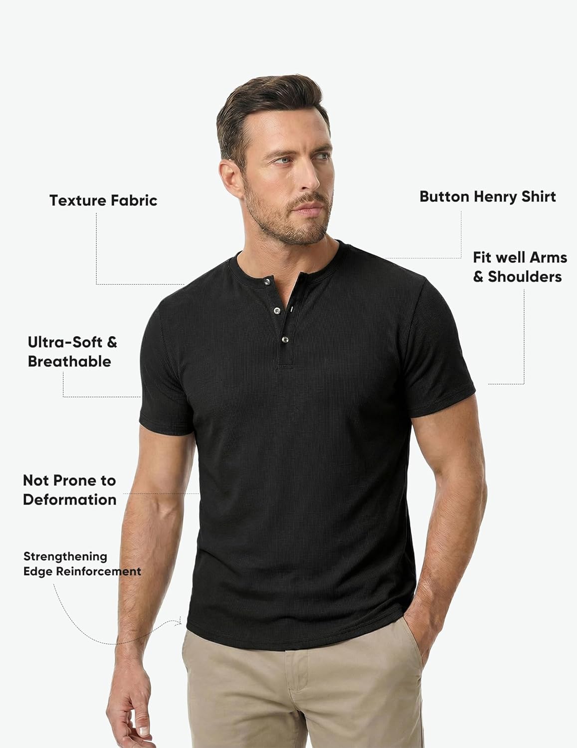 JMIERR Men's Muscle Slim Henley Shirts Crewneck Longline T-Shirt Gym Workout Athletic Shirt Tees with Button - Image 4
