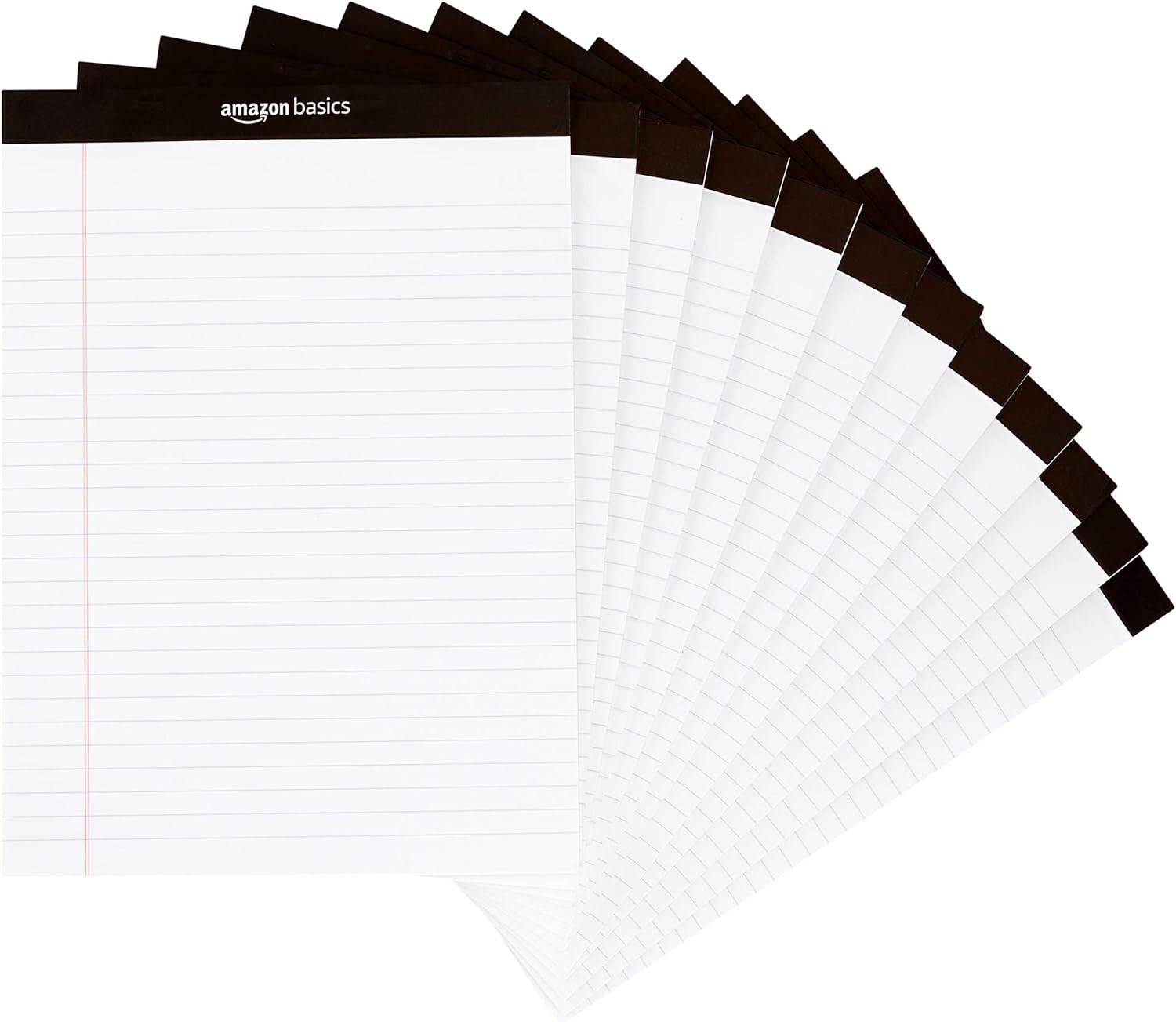 Amazon Basics Wide Ruled Lined Writing Note Pads for Office Supplies, 8.5" x 11.75", White, 12-Pack of 50 Perforated Sheets