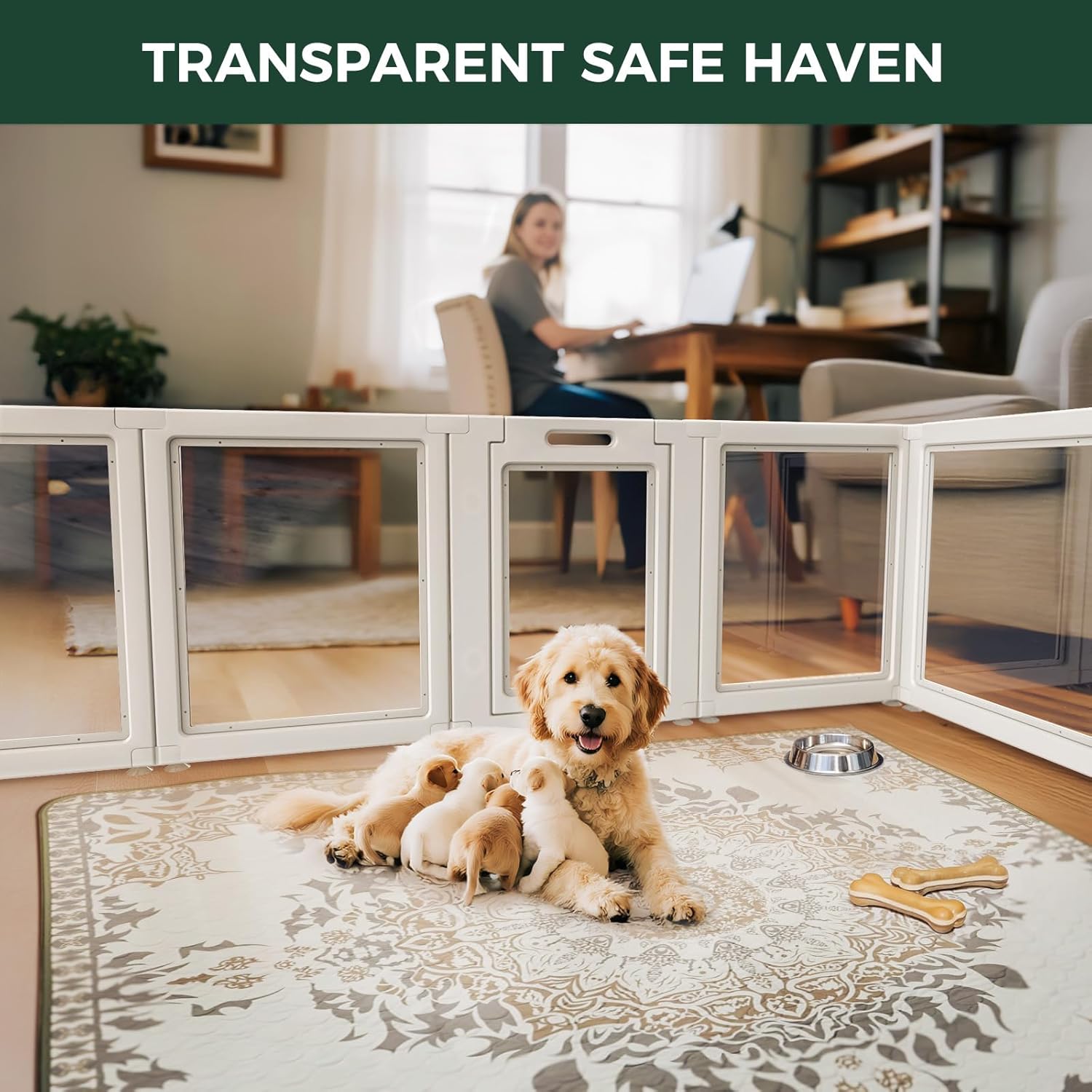 FXW AuraSpace Acrylic Indoor Dog Playpen for Puppies and Small Dogs, 24 Inch, 8 Panels, White - Image 4