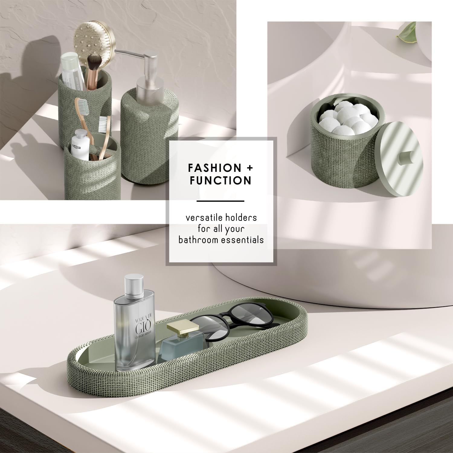 Clara Clark Sage Green Bathroom Set - Bathroom Accessories Set, 19PC Bathroom Accessory Set, Bathroom Sets with Shower Curtain Set, Soap Dispenser & Toothbrush Holder - Image 9