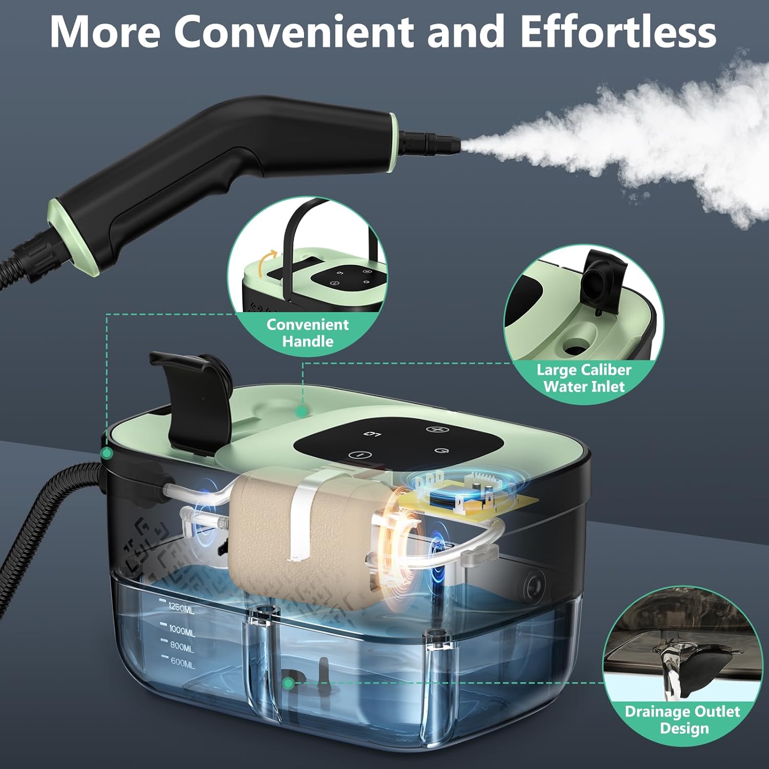 Steam Cleaner, Portable Steamer for Cleaning with 16pcs Accessories, 6-Level Adjustable and 15s Heat-Up, Handheld Steam Cleaner for Home, Tile, Dirt, Grout, Grease, Car Detailing - Image 5