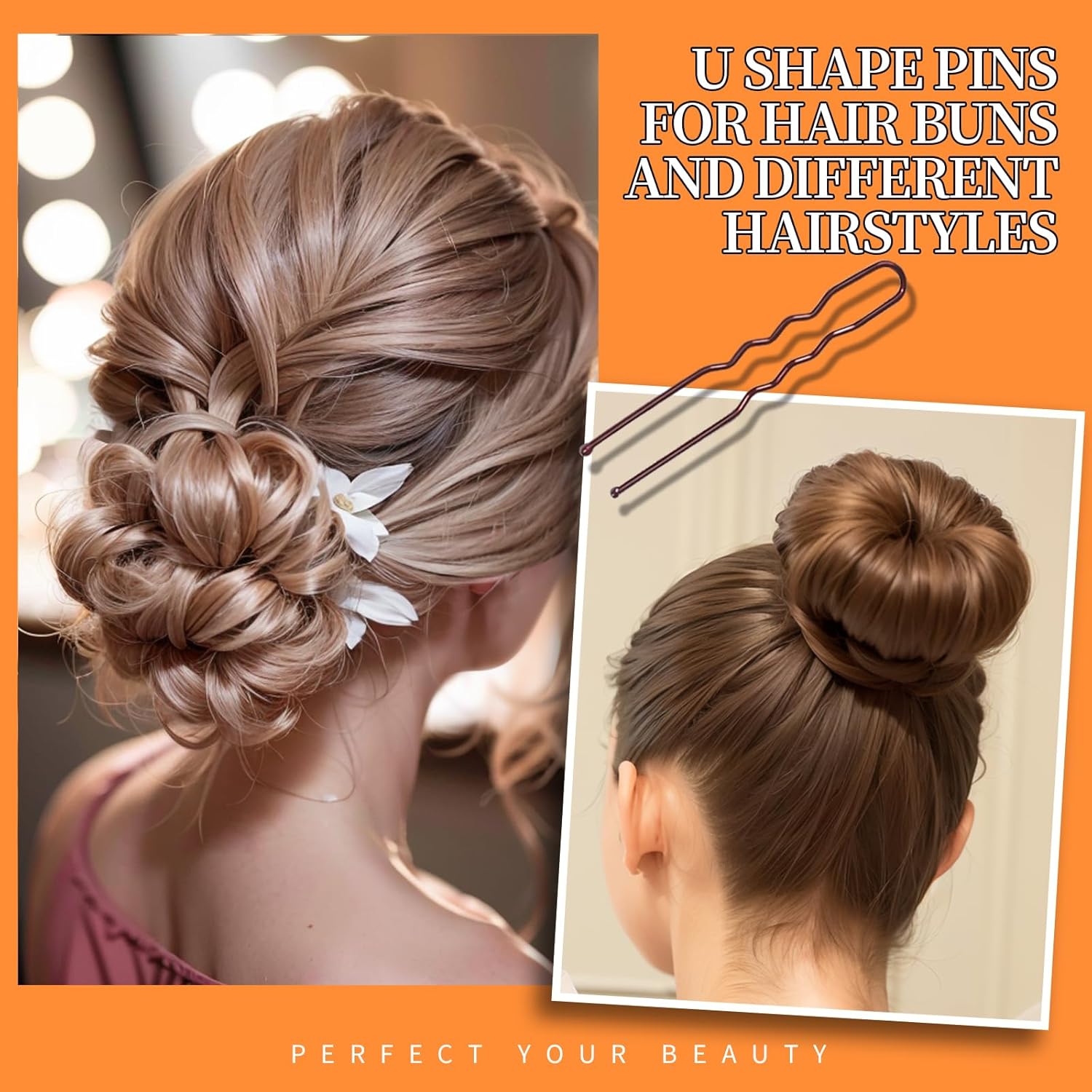Teenitor 300pcs Bobby Pins Hair Pins Kit, 100 Hair Pin for Women 100 Bobby Pins Brown and 100 Hair Bands, Hair Pins for Buns 2inch 2.36inch 2.75inch - Image 2