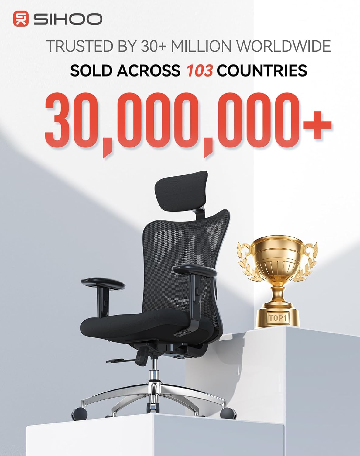 SIHOO M18 Ergonomic Office Chair, High Back Mesh Desk Chair with Adjustable Headrest & Lumbar Support, 330lbs Capacity Computer Chair with 2D Armrests & Wide Cushion, Tilt Lock, for Home Office-Black - Image 5