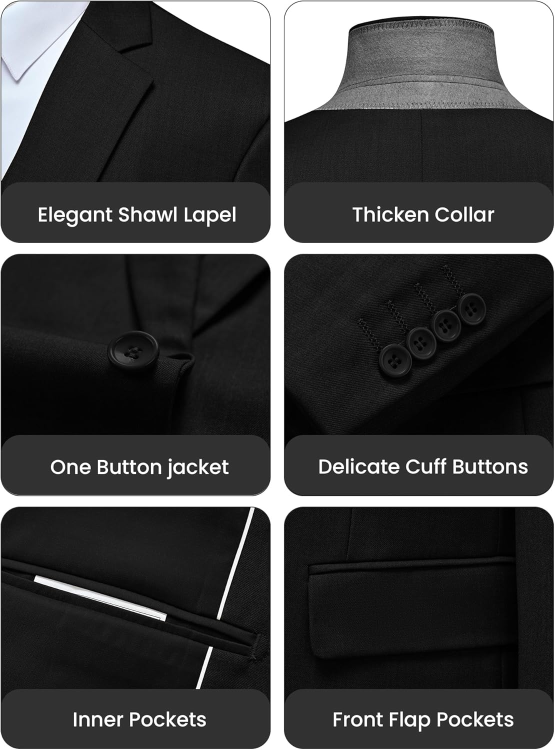 WULFUL Men's Slim Fit 3 Piece Suit, One Button Solid Blazer Business Party Jacket Vest Pants Set - Image 4