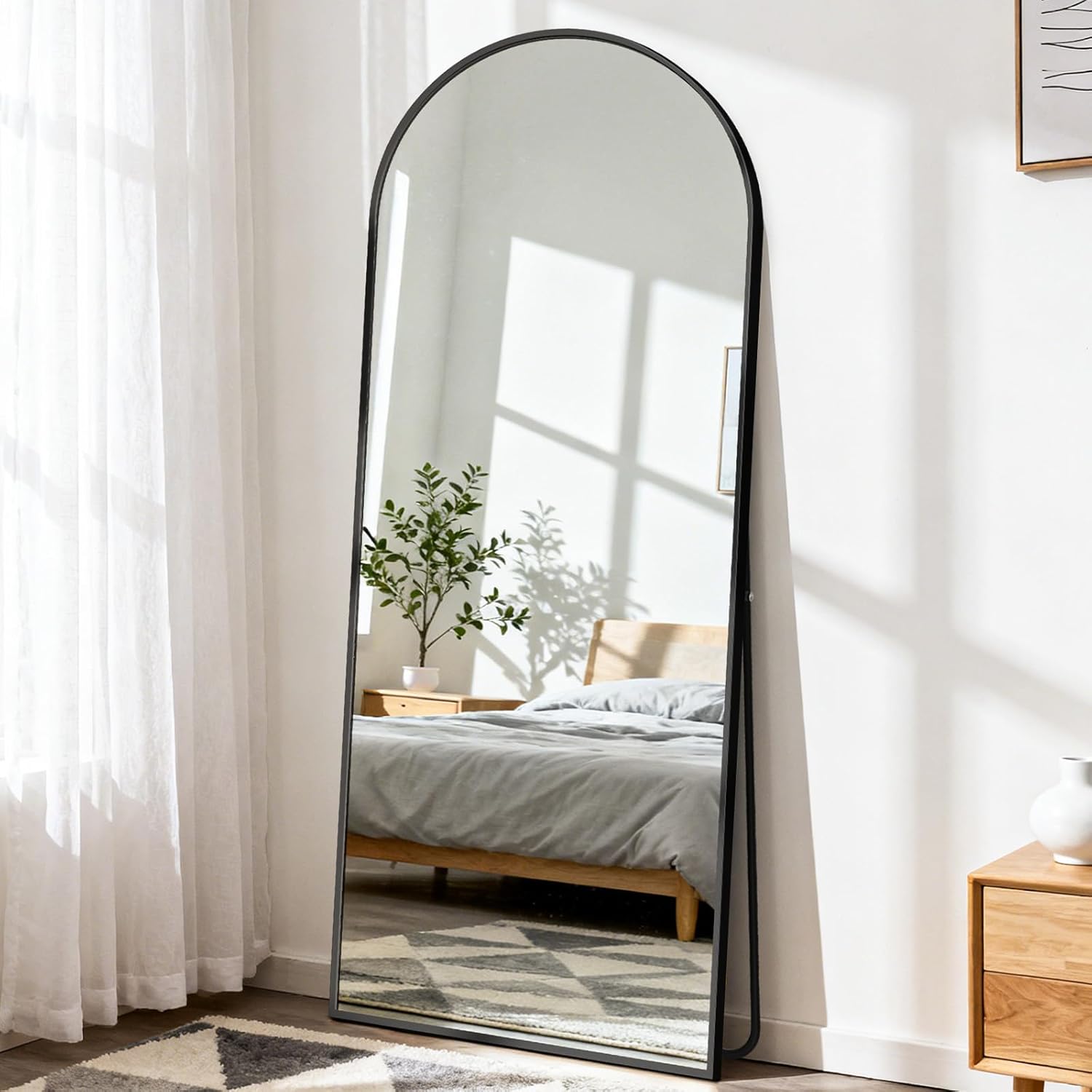 DUMOS Arched Full Length Mirror with Stand 64"x21" Floor Standing Aluminum Frame for Bedroom Body Hanging Leaning Modern Simple Home Decor Shatter-proorf Nano Glass Wall Living Room Cloakroom Black - Image 7